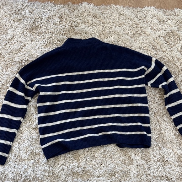 NWT Vineyard Vines 100% Cashmere Rib Open Front Navy and White Striped Cardigan - Picture 7 of 7
